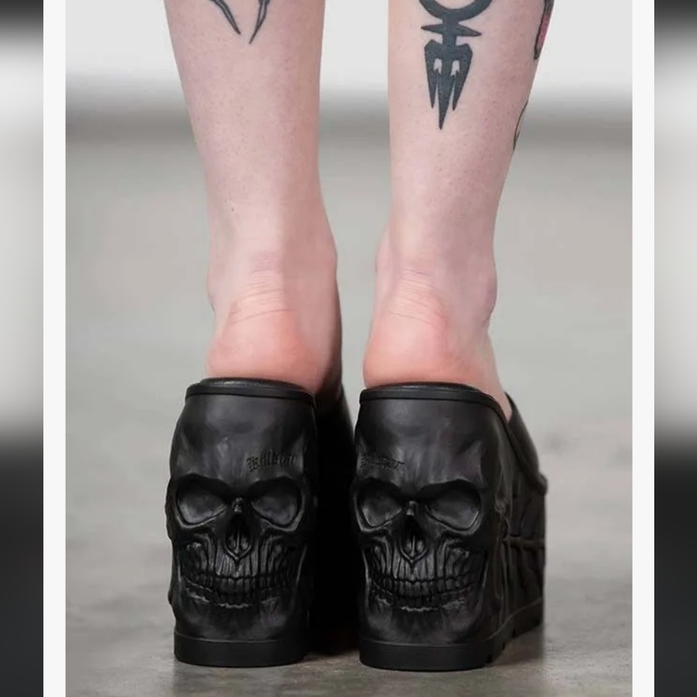 Killstar Black Skull Platform Sliders - Picture 3 of 11